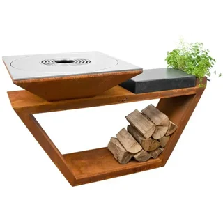 Braciere G4 Corten Ø90 cm con Piano in Granito - Acciaio al Carbonio