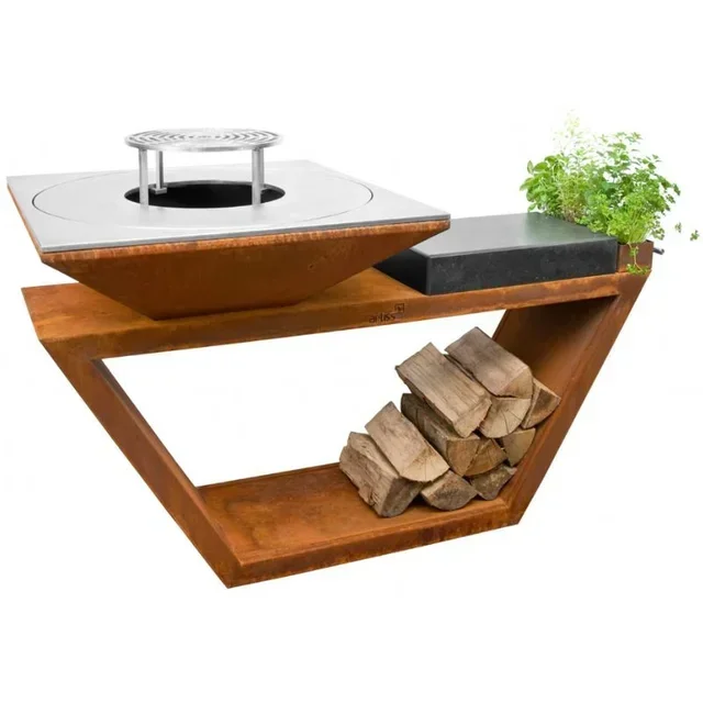 Braciere G4 Corten Ø90 cm con Piano in Granito - Acciaio al Carbonio