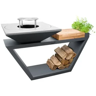 Brasero G4 Grafito 90 cm Estante Madera Acero al Carbono