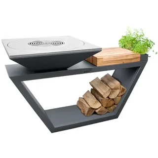 Brasero G4 Grafito 90 cm Estante Madera Acero al Carbono