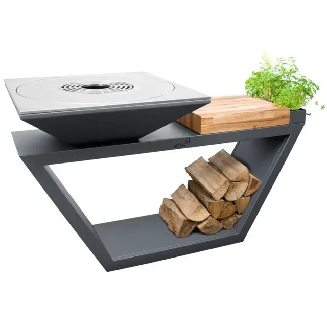 G4 Graphite Fire Pit 90 cm Wood Shelf Carbon Steel