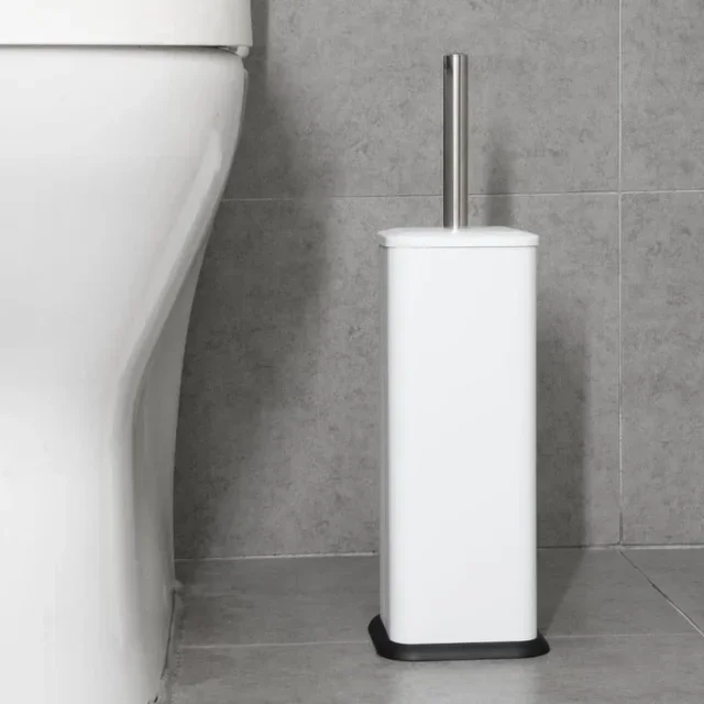 Escova de Sanitária Quadrada com Suporte - Design Branco Limpo