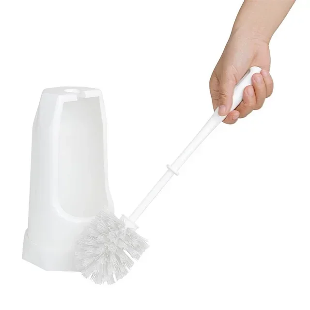 Round Design Toilet Brush Holder with Base - White