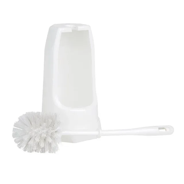 Round Design Toilet Brush Holder with Base - White