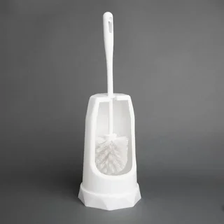 Round Design Toilet Brush Holder with Base - White