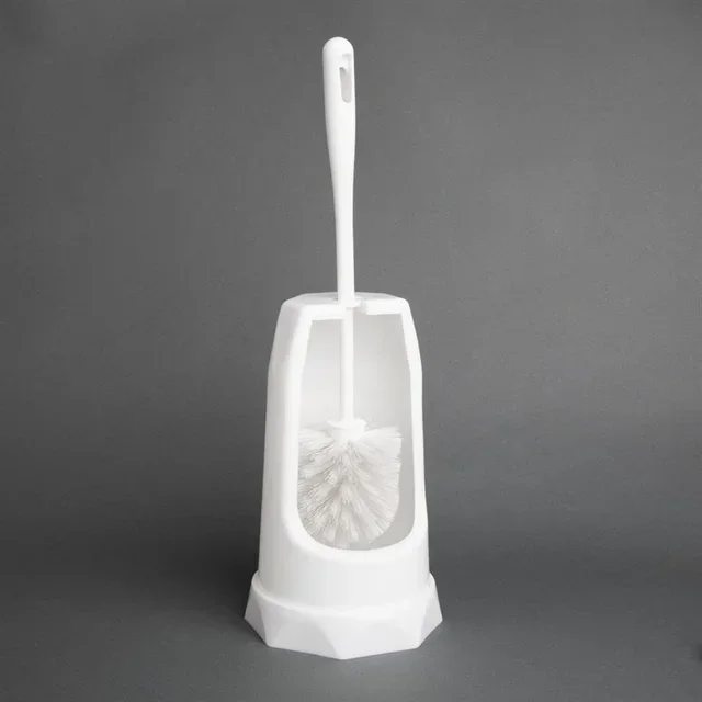 Round Design Toilet Brush Holder with Base - White