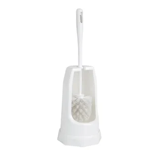 Round Design Toilet Brush Holder with Base - White