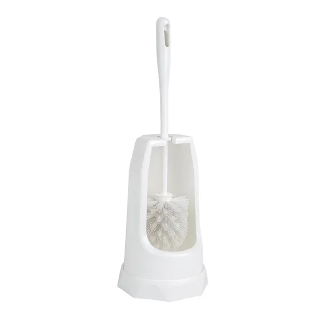 Round Design Toilet Brush Holder with Base - White
