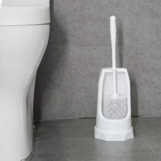 Round Design Toilet Brush Holder with Base - White