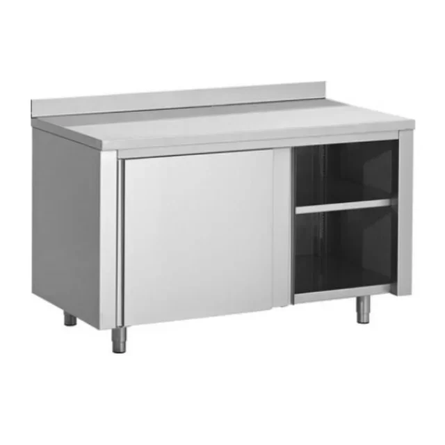 Mueble Bajo de Acero Inoxidable con Puertas Correderas y Respaldo - Profundidad 700 mm - Ancho 1400 mm