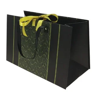 Schwarze faltbare Karton-Tragetasche 420x200 mm