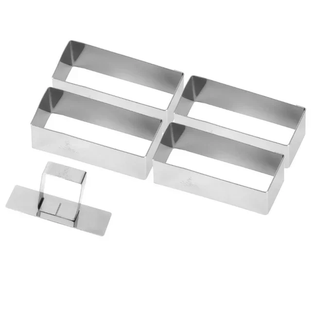 Cadre à Pâtisserie Rectangulaire Inox avec Poussoir 90x30 mm - Set de 4