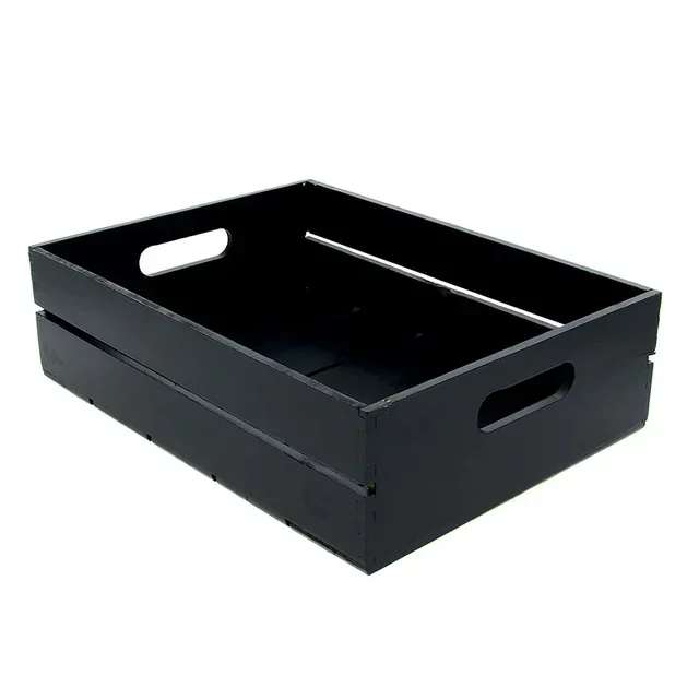 Black Rectangular Wooden Storage Crate - 400x300 mm