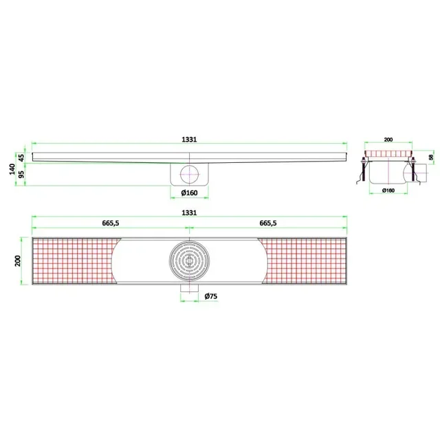 Outdoor Floor Drain 1331 x 200 mm - Patio Garden Drainage