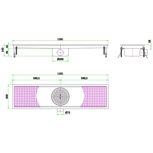 Outdoor Floor Drain Channel 1181 x 300 mm - Patio Garden Drainage