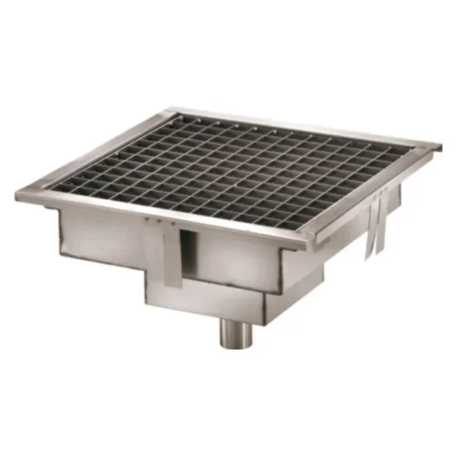 Stainless Steel Floor Drain 20x20 cm - Side Outlet