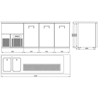Beverage Refrigerator 3 Doors with Double Left Refrigerated Well