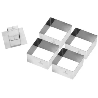 Cercle à Pâtisserie Carré Inox avec Poussoir - 7 x 7 cm - Pack de 4