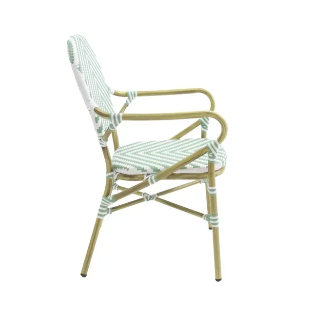 Tango Rattan Bistro Chair - White Bamboo & Pastel Green