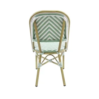 Chaise Bistrot Rotin Tressé Paris - Structure Bambou Naturel et Assise Vert Pastel