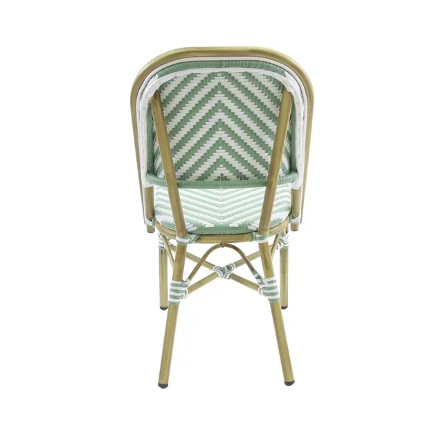 Chaise Bistrot Rotin Tressé Paris - Structure Bambou Naturel et Assise Vert Pastel