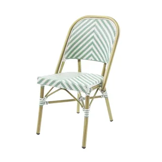 Chaise Bistrot Rotin Tressé Paris - Structure Bambou Naturel et Assise Vert Pastel