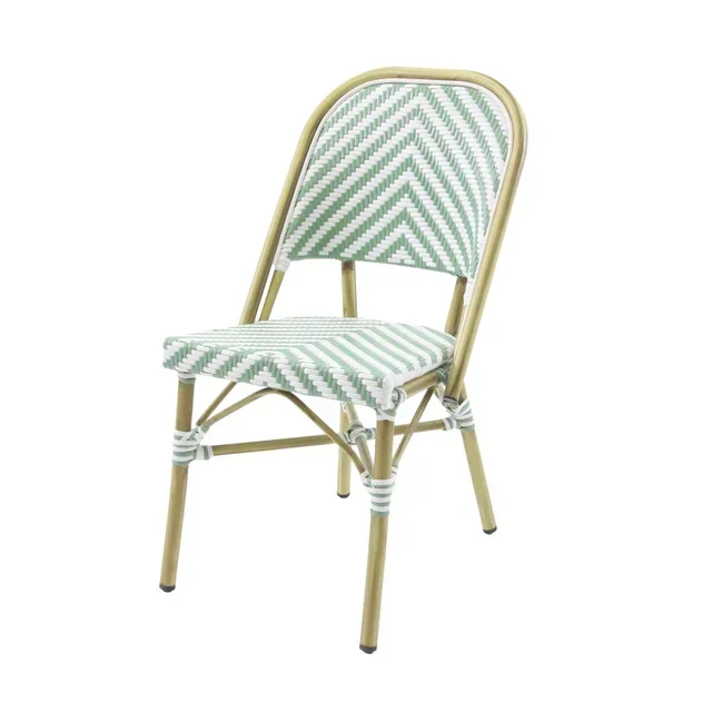 Chaise Bistrot Rotin Tressé Paris - Structure Bambou Naturel et Assise Vert Pastel