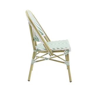 Chaise Bistrot Rotin Tressé Paris - Structure Bambou Naturel et Assise Vert Pastel