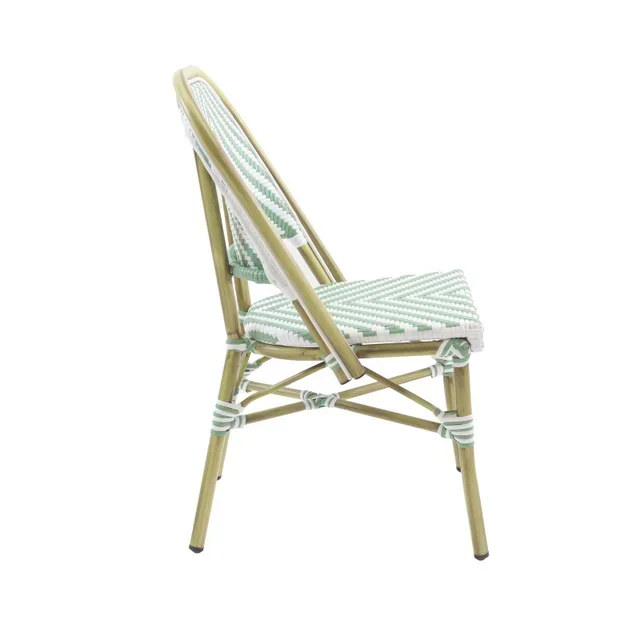 Chaise Bistrot Rotin Tressé Paris - Structure Bambou Naturel et Assise Vert Pastel