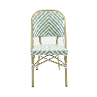 Chaise Bistrot Rotin Tressé Paris - Structure Bambou Naturel et Assise Vert Pastel