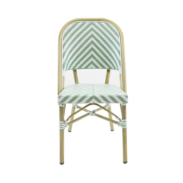 Chaise Bistrot Rotin Tressé Paris - Structure Bambou Naturel et Assise Vert Pastel