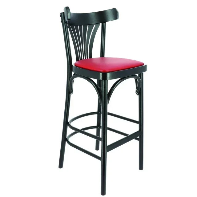 Chaise de Bar New Orleans Hêtre Massif Noir avec Assise Simili Cuir Rouge Hauteur 110 cm