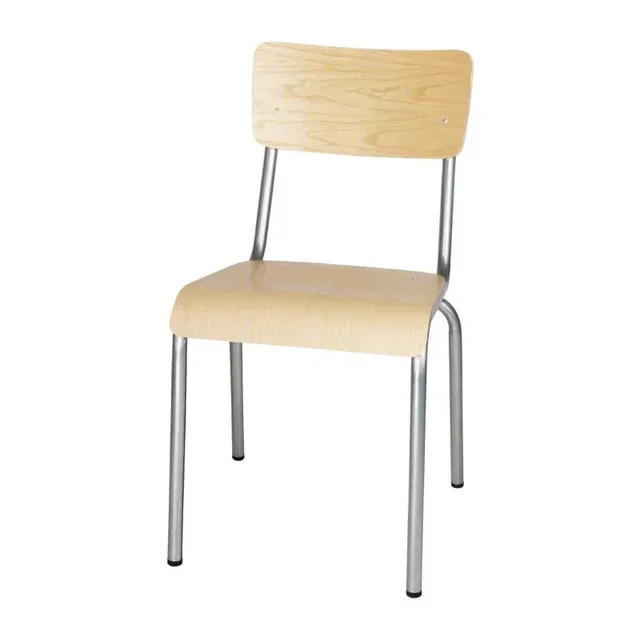 Set of 4 Designer Chairs Wooden Seat and Backrest Galvanized