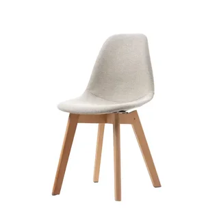 Cadeira Empilhável Keeve em Tecido Bege com Pés de Madeira