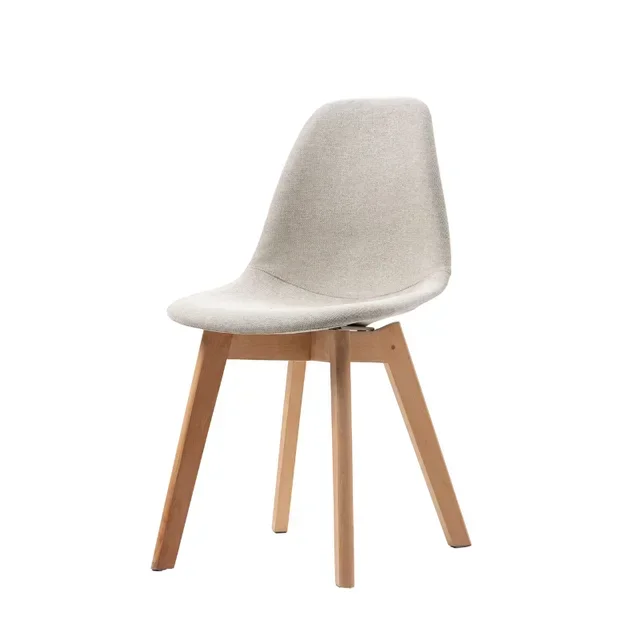 Cadeira Empilhável Keeve em Tecido Bege com Pés de Madeira