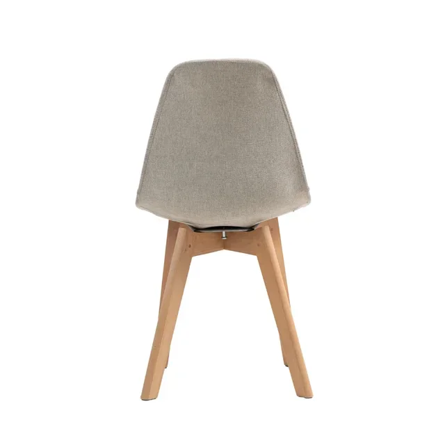 Cadeira Empilhável Keeve em Tecido Bege com Pés de Madeira