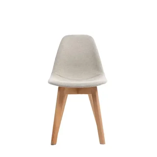 Cadeira Empilhável Keeve em Tecido Bege com Pés de Madeira