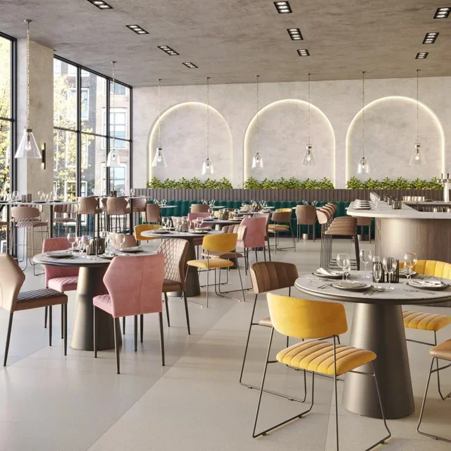 Cadeira Empilhável Louis - Conhaque Couro Sintético