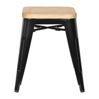 Chaises de Bar Industrielles Acier Noir et Bois Naturel - Set de 4 Pièces
