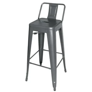 Chaises de Bar Industrielles en Métal Gris avec Dossier - Set de 4 Tabourets Hauts