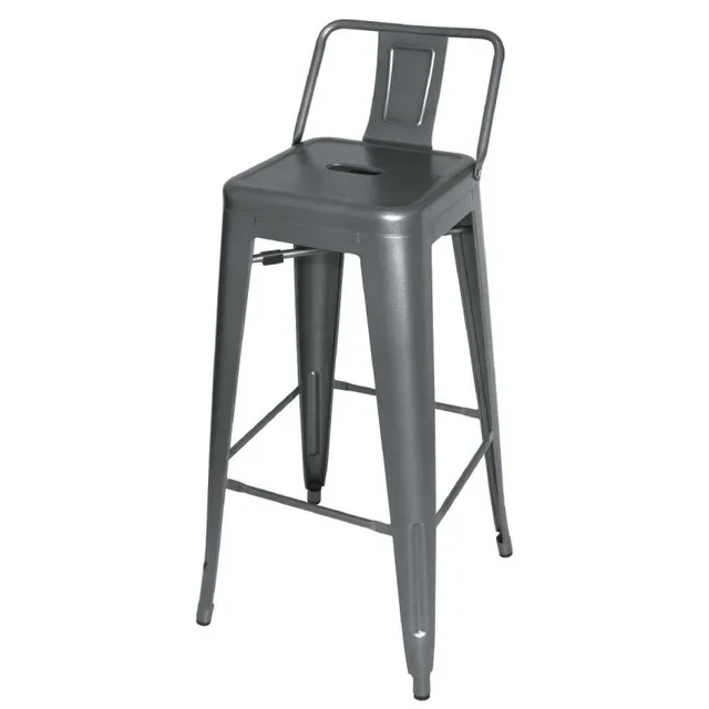 Chaises de Bar Industrielles en Métal Gris avec Dossier - Set de 4 Tabourets Hauts