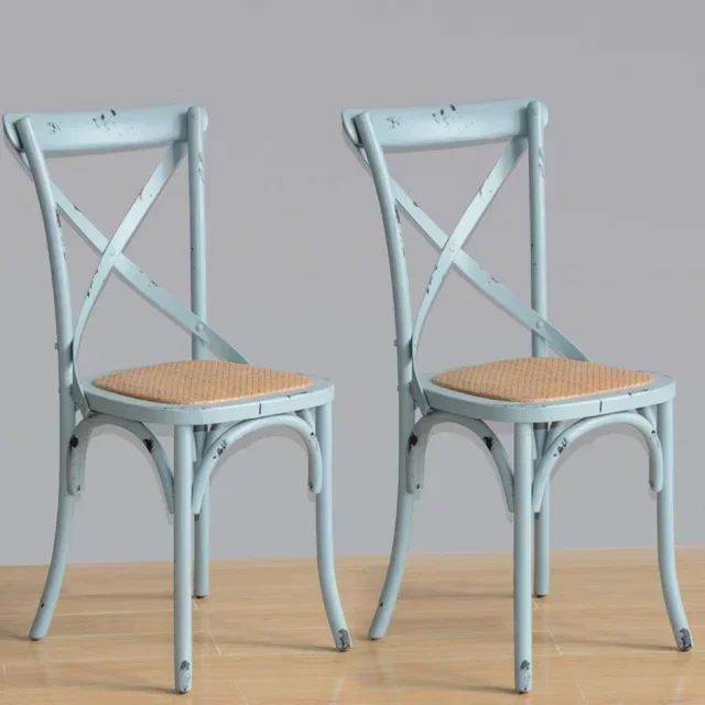 Chaises Bois Patiné Dossier Croisé - Finition Bleue