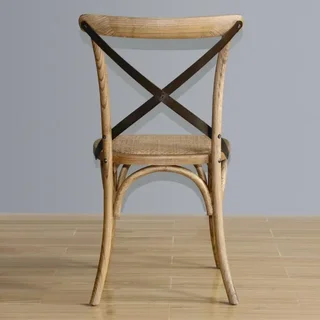 Set of 2 Distressed Wood Chairs Cross Back - Natural Finish