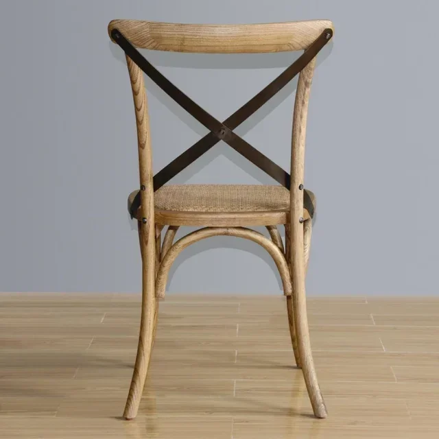 Set of 2 Distressed Wood Chairs Cross Back - Natural Finish