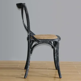 Distressed Black Wood Chairs Cross Back - Set of 2