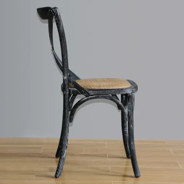 Distressed Black Wood Chairs Cross Back - Set of 2