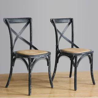 Distressed Black Wood Chairs Cross Back - Set of 2