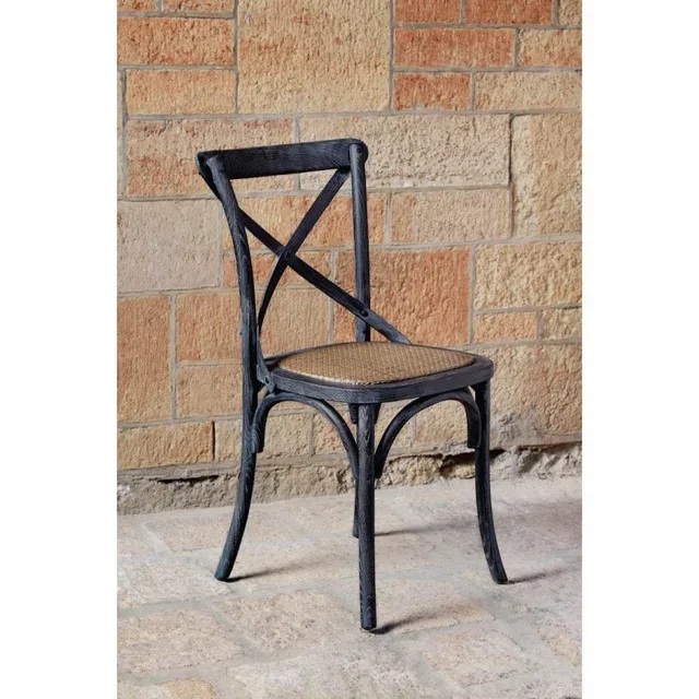 Distressed Black Wood Chairs Cross Back - Set of 2