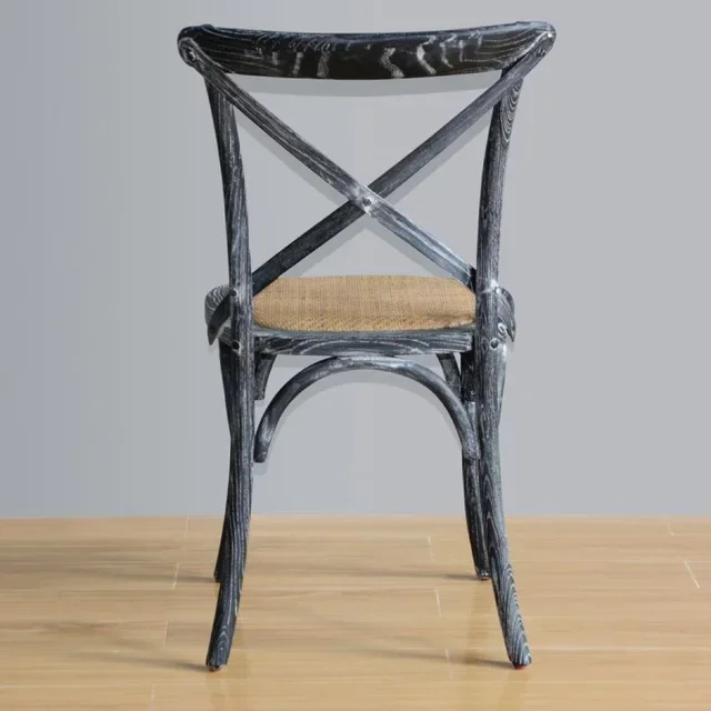 Distressed Black Wood Chairs Cross Back - Set of 2