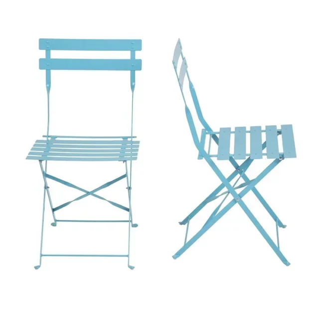 Set of 2 Outdoor Steel Chairs - Turquoise Blue
